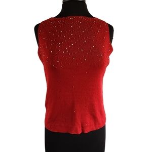 Vintage JOSEPH A Qu'est-Ce Que C'est Silk? Red Beaded Silk Top size Large